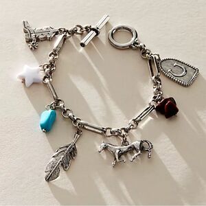 Free People Charmed Life Charm Bracelet- Silver Western Combo